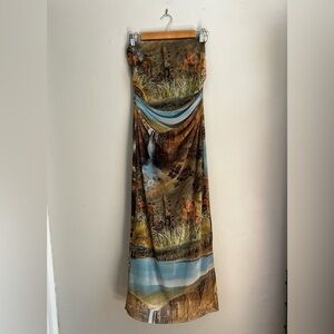 Zara Strapless Waterfall Print Dress L